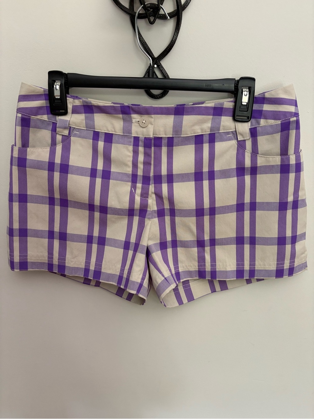 Adidas Women’s Plaid Golf Shorts Purple Khaki Size 6 Y2K Preppy Blokecore - Picture 9 of 10